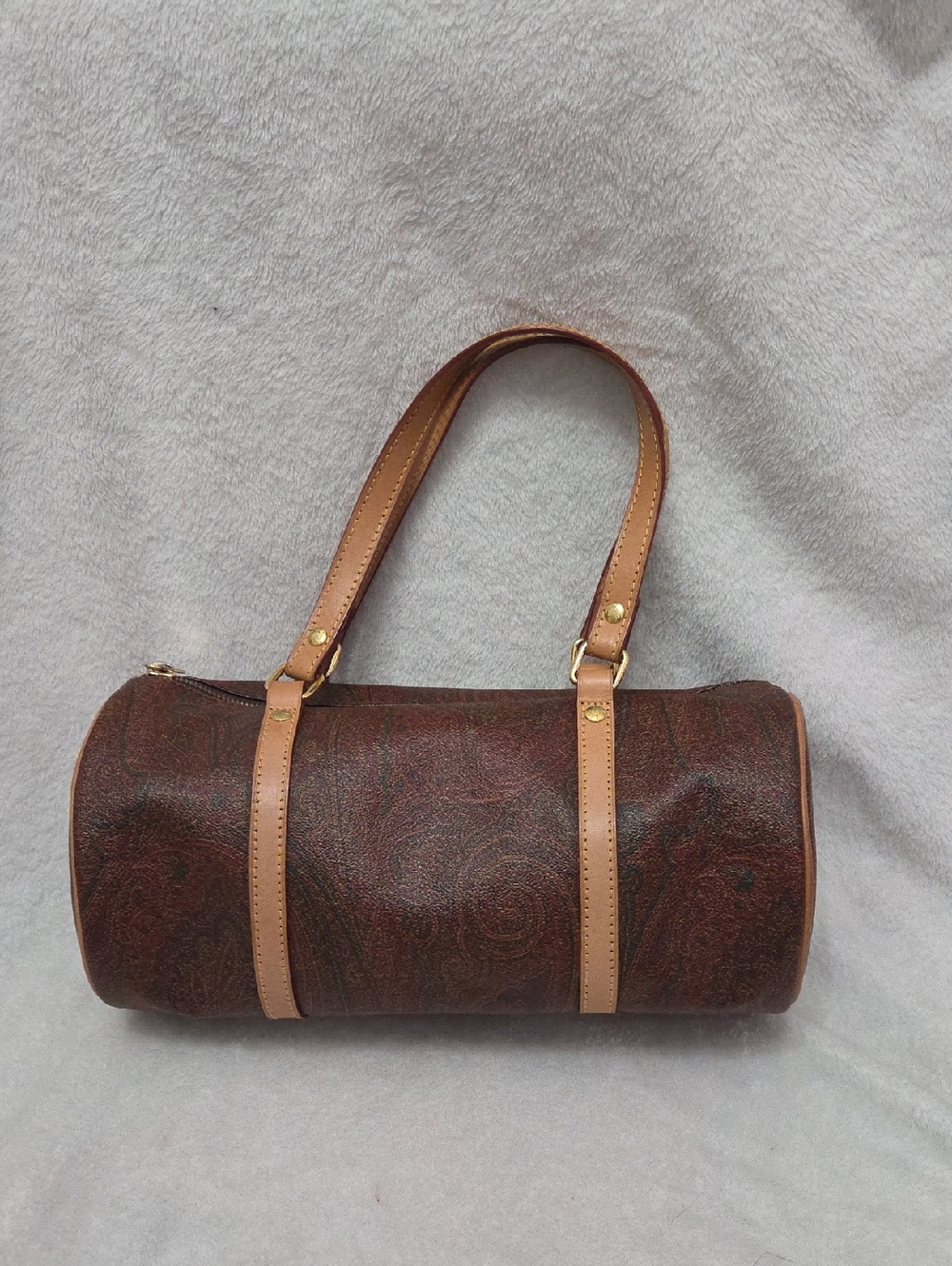 Etro Milano small Barrel Satchel in Brown paisley with Tan Straps